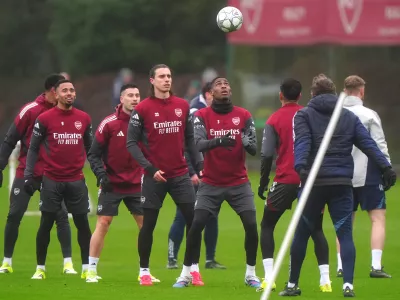 27 January 2026, United Kingdom, London: Arsenal's Cristhian Mosquera in action during the team's training session at Sobha Realty Training Centre ahead of tomorrow's UEFA Champions League soccer match against Kairat. Photo: Bradley Collyer/PA Wire/dpa