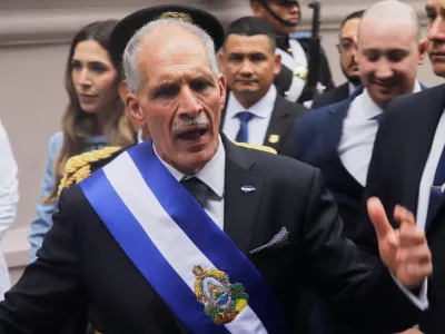 Honduran President Nasry Asfura speaks wearing the presidential sash after his inauguration ceremony at Congress in Tegucigalpa, Honduras, Tuesday, Jan. 27, 2026. (AP Photo/Fernando Destephen)