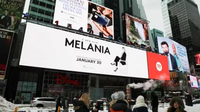 A movie poster for the documentary "Melania" featuring U.S. first lady Melania Trump is displayed in New York, U.S., January 26, 2026. REUTERS/Jeenah Moon