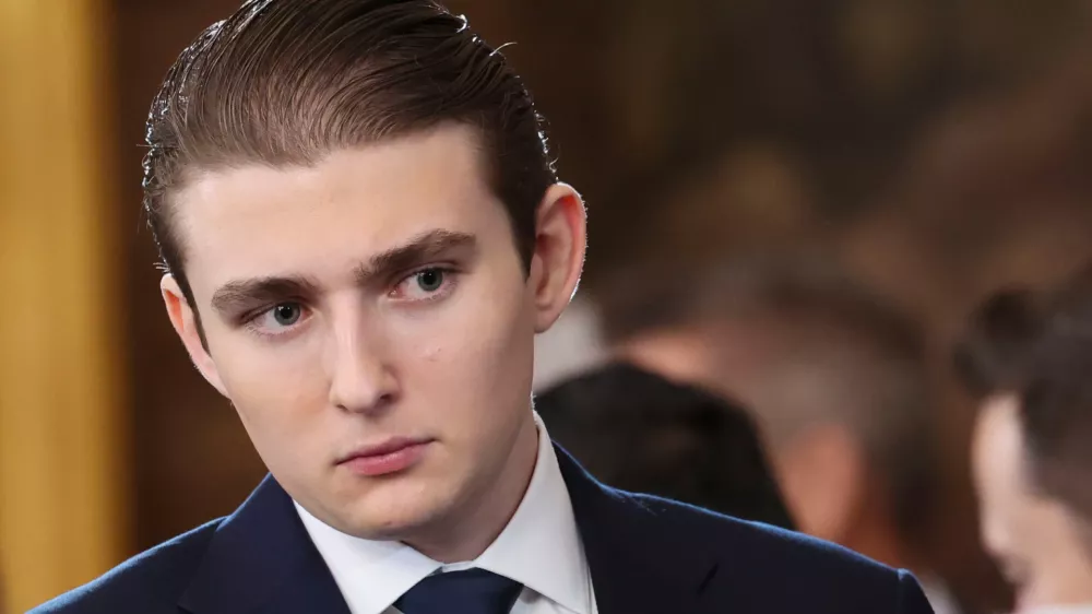 FILE - Barron Trump attends the 60th Presidential Inauguration in the Rotunda of the U.S. Capitol in Washington, Jan. 20, 2025. (Kevin Lamarque/Pool Photo via AP, File)