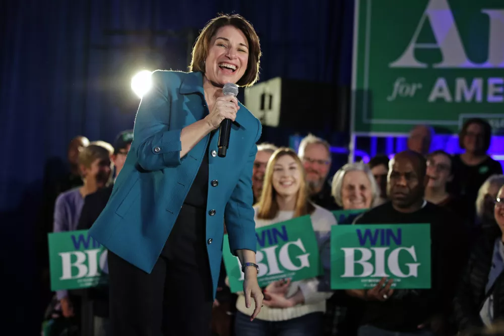 Democratic presidential candidate Sen. Amy Klobuchar, D-Minn., speaks at a gathering at Franklin Junior High School in Des Moines, Iowa, Saturday, Feb. 1, 2020. (AP Photo/Gene J. Puskar)