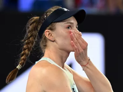 Tennis - Australian Open - Melbourne Park, Melbourne, Australia - January 31, 2026 Kazakhstan's Elena Rybakina reacts after winning her women's singles final against Belarus' Aryna Sabalenka REUTERS/Jaimi Joy