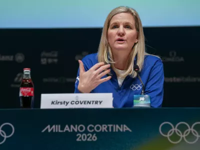01 February 2026, Italy, Milan: President of the International Olympic Committee (IOC) Kirsty Coventry speaks during the IOC Executive Board press conference. Photo: Claudio Furlan/LaPresse via ZUMA Press/dpa