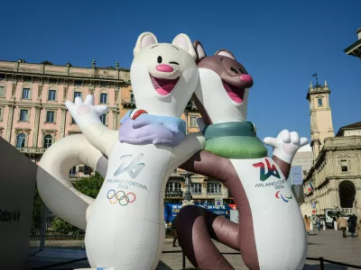 3A3B4XN Tina and Milo official mascots of the Milano Cortina 2026 Winter Olympic ? Milan, Italy ? 03 March 2025