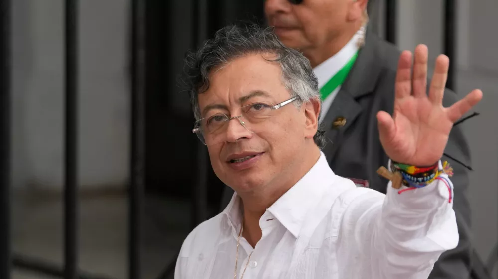 FILE - Colombian President Gustavo Petro arrives&nbsp;at the presidential palace in Panama City, Jan. 28, 2026. (AP Photo/Matias Delacroix, File)