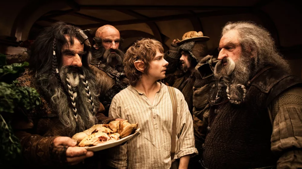 (L-r) WILLIAM KIRCHER as Bifur, GRAHAM McTAVISH as Dwalin, MARTIN FREEMAN as Bilbo Baggins, JAMES NESBITT as Bofur and JOHN CALLEN as Oin in the fantasy adventure &acirc;&euro;śTHE HOBBIT: AN UNEXPECTED JOURNEY,&acirc;&euro;ť a production of New Line Cinema and Metro-Goldwyn-Mayer Pictures (MGM), released by Warner Bros. Pictures and MGM.