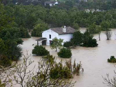 A flooded house near the river Guadalete as storm Leonardo hits parts of Spain, in Jimera de Libar, Spain, February 4, 2026. REUTERS/Jon Nazca
