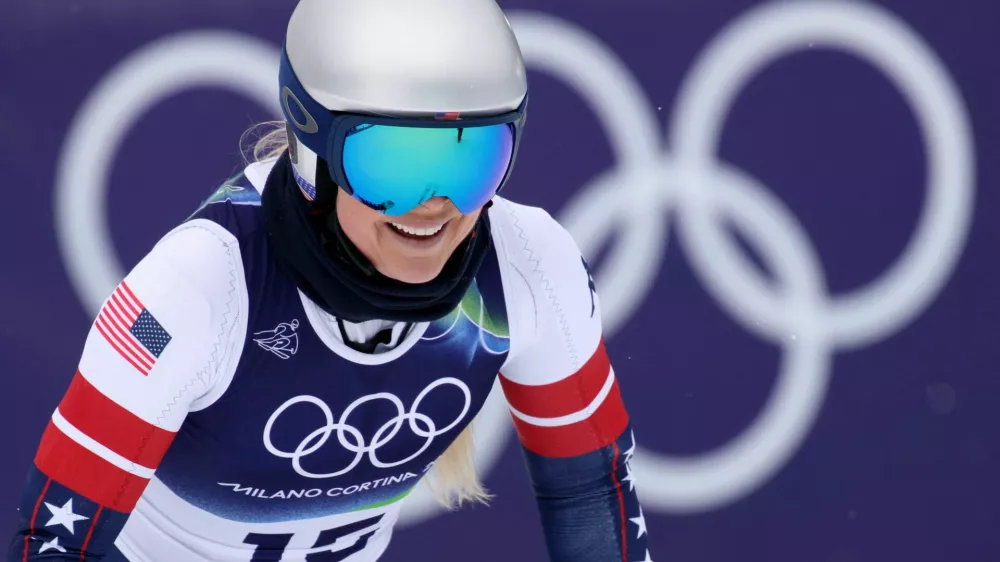 Milano Cortina 2026 Olympics - Alpine Skiing - Women's Downhill 3rd Official Training - Tofane Alpine Skiing Centre, Belluno, Italy - February 07, 2026. Lindsey Vonn of United States reacts during training REUTERS/Leonhard Foeger