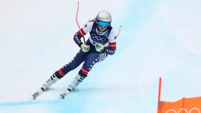 Milano Cortina 2026 Olympics - Alpine Skiing - Women's Downhill 3rd Official Training - Tofane Alpine Skiing Centre, Belluno, Italy - February 07, 2026. Lindsey Vonn of United States in action during training REUTERS/Lisi Niesner