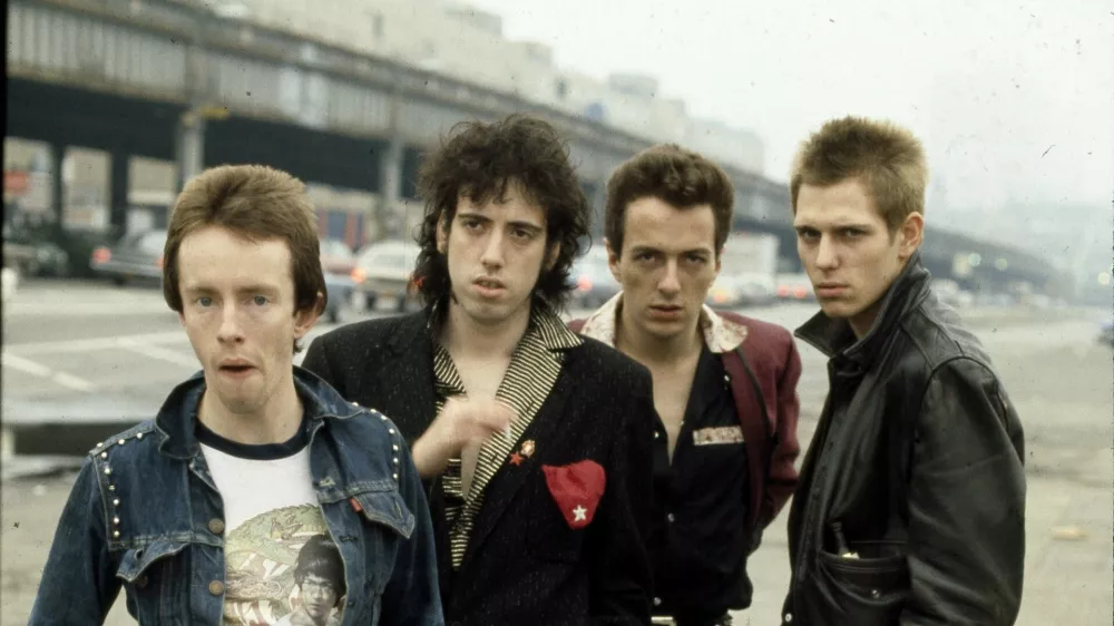 (left to right) Drummer Nicky 'Topper' Headon, guitarist Mick Jones, singer Joe Strummer (1952 - 2002) and bassist Paul Simonon of British punk group The Clash in New York in 1978. (Photo by Michael Putland/Getty Images)