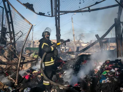 10 February 2026, Ukraine, Slovyansk: A firefighter works at one of the sites hit by multiple Russian guided bombs in Slovyansk. Photo: Tommaso Fumagalli/ZUMA Press Wire/dpa