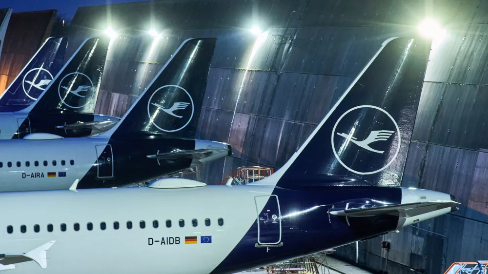 Lufthansa aircraft are parked at the airport in Frankfurt, Germany, on Wednesday, Feb. 11, 2026, the evening before Lufthansa pilots go on a warning strike. (AP Photo/Michael Probst)