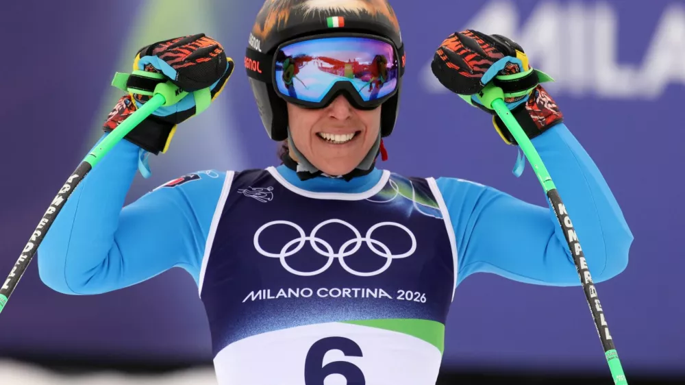 Milano Cortina 2026 Olympics - Alpine Skiing - Women's Super-G - Tofane Alpine Skiing Centre, Belluno, Italy - February 12, 2026. Federica Brignone of Italy reacts after her run during Women's Super-G. REUTERS/Leonhard Foeger