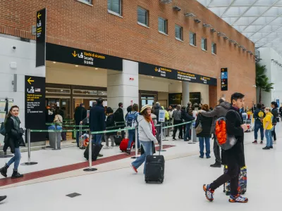 Venice,Italy on 28th Mar 2018: Passengers at the modern interior of Marco Polo International Airport in Venice