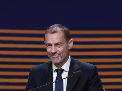 Soccer Football - 50th Ordinary UEFA Congress - Brussels Expo, Brussels, Belgium - February 12, 2026 UEFA president Aleksander Ceferin during the event REUTERS/Benoit Tessier