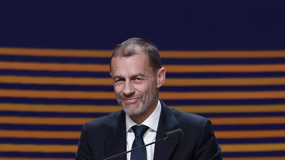 Soccer Football - 50th Ordinary UEFA Congress - Brussels Expo, Brussels, Belgium - February 12, 2026 UEFA president Aleksander Ceferin during the event REUTERS/Benoit Tessier