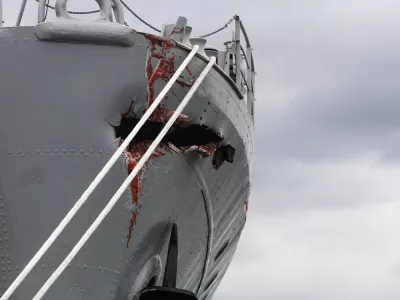 14.02.2026., Rijeka - Velika rupa na pramcu broda Galeb nakon sto ga je udario turski teretni brod u rijeckoj luci. Photo: Goran Kovacic/PIXSELL