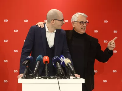Matej Ta&scaron;ner Vatovec in Matjaž Han06.01.2026 - Predsednik SD Matjaž Han izjava za medije o aktualnih dogajanjih. Prestop poslanca Levice v SDFoto: Luka Cjuha