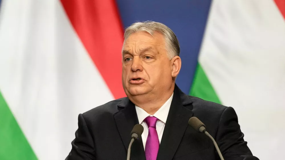 Hungary's Prime Minister Viktor Orban speaks during a news conference with U.S. Secretary of State Marco Rubio (not pictured) in Budapest, Hungary, February 16, 2026.   Alex Brandon/Pool via REUTERS