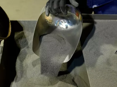 FILE - A worker shows sample of nickel matte at a processing plant in Sorowako, South Sulawesi, Indonesia, Sept. 12, 2023. (AP Photo/Dita Alangkara, File)