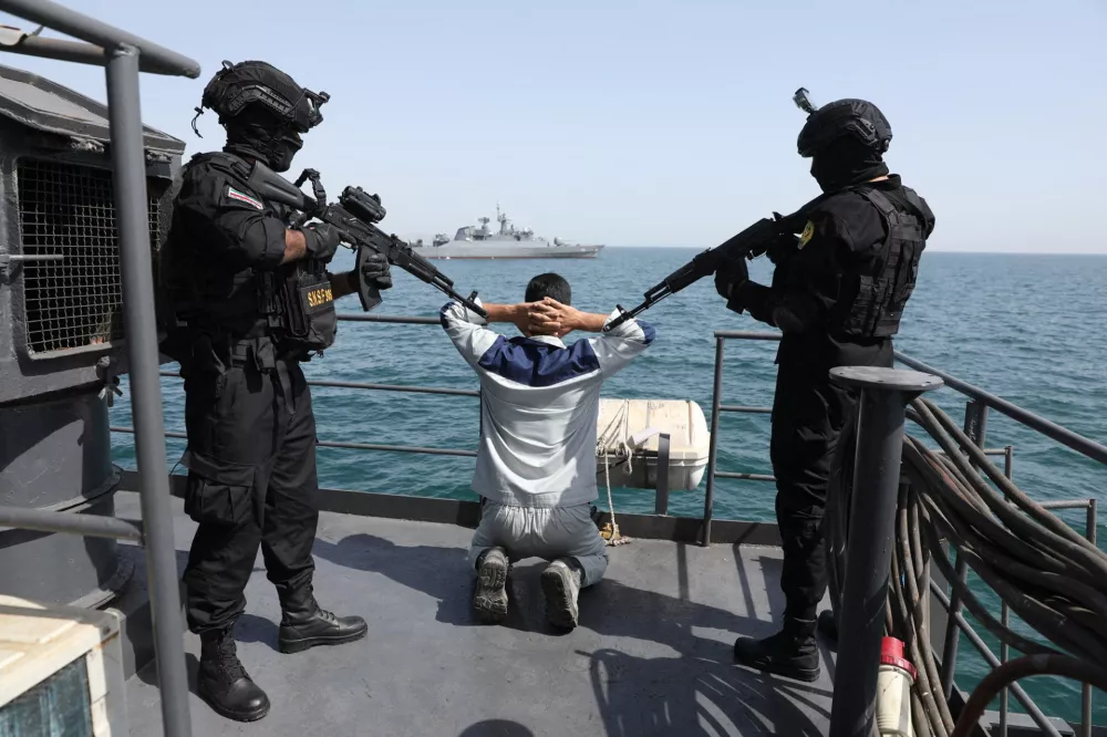 Members of the Iranian Army attend the joint Navy exercise of Iran and Russia in southern Iran, in this handout image obtained on February 19, 2026. Iranian Army/WANA (West Asia News Agency)/Handout via REUTERS ATTENTION EDITORS - THIS PICTURE WAS PROVIDED BY A THIRD PARTY.