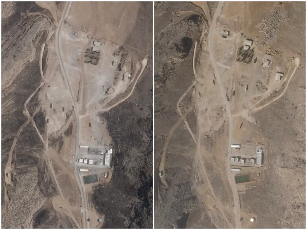 A combination picture of satellite images shows Shiraz South Missile Base in Shiraz South, Iran, before reconstruction, July 3, 2025 (LEFT), and after reconstruction and clearance efforts, January 30, 2026 (left). Planet Labs PBC/Handout via REUTERS MANDATORY CREDIT THIS IMAGE HAS BEEN SUPPLIED BY A THIRD PARTY NO RESALES. NO ARCHIVES UPDATING TO CHANGE THE ORDER OF THE IMAGES, FIRST IMAGE AT LEFT