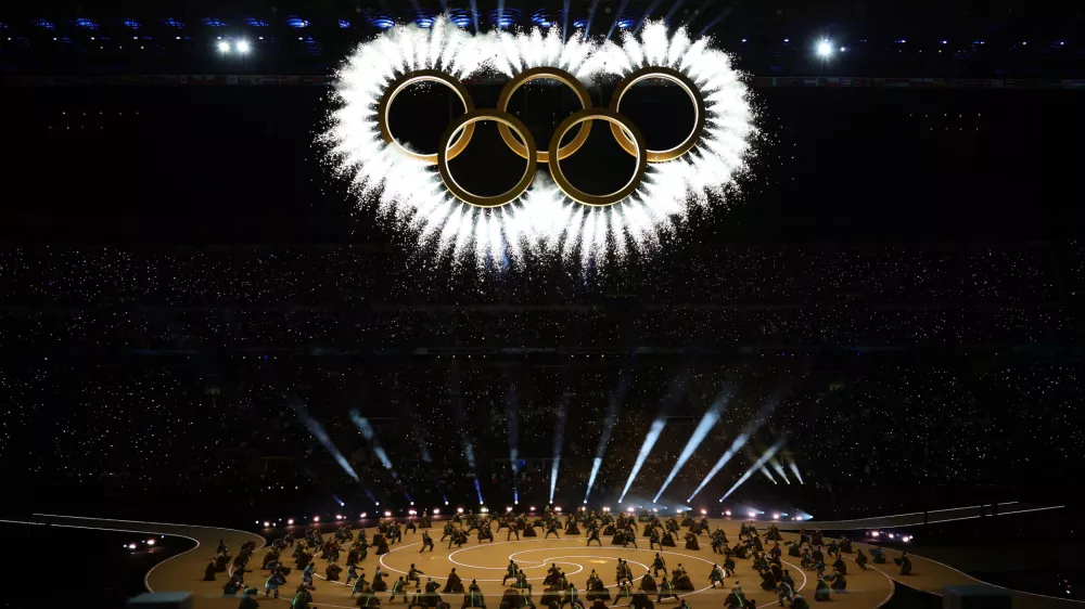 Performers at the Olympic opening ceremony at the 2026 Winter Olympics, in Milan, Italy, Friday, Feb. 6, 2026. (Andreas Rentz/Pool Photo via AP)
