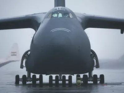 A U.S. military plane on the tarmac of Lajes air base in Terceira island, Azores, Portugal, February 21, 2026. REUTERS/Pedro Nunes