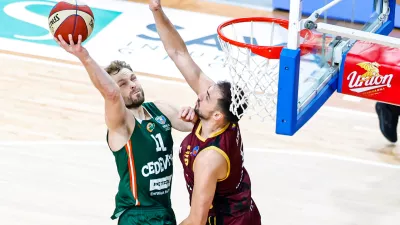 Jaka Blažič in action during AdmiralBet ABA League 2025/2026 basketball match between Cedevita Olimpija (SLO) and Bosna BH Telecom (BiH) in Tivoli Hall, Ljubljana, Slovenia on December 13, 2025