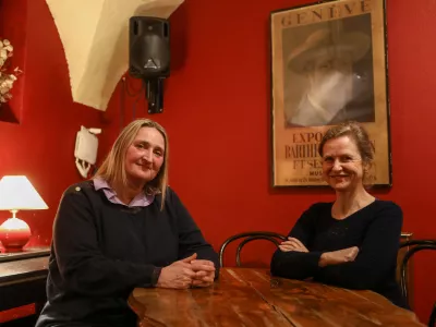 06.03.2024 - Maja Weiss in Nata&scaron;a Konc Lorenzutti, ki sta skupaj sodelovali pri novem dokumentarcu Zajeti v izviru - Slovenski otroci LebensbornaFoto: Luka Cjuha