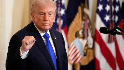 President Donald Trump leaves after an event to proclaim "Angel Family Day" in the East Room of the White House, Monday, Feb. 23, 2026, in Washington. (AP Photo/Alex Brandon)