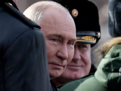 Russia's President Vladimir Putin takes part in a wreath laying ceremony marking Defender of the Fatherland Day at the Tomb of the Unknown Soldier by the Kremlin Wall in Moscow, Russia, February 23, 2026. Maxim Shipenkov/Pool via REUTERS