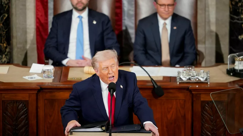 U.S. President Donald Trump delivers the State of the Union address in the House Chamber of the U.S. Capitol in Washington, D.C., U.S., February 24, 2026. REUTERS/NATHAN HOWARD