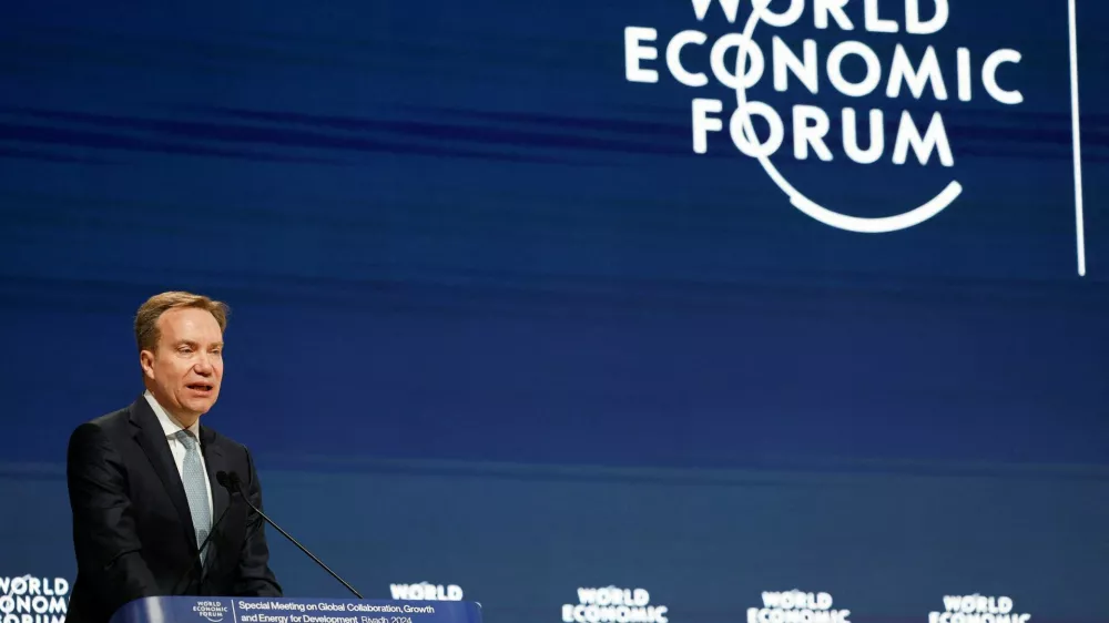 FILE PHOTO: President of the World Economic Forum Borge Brende speaks during the World Economic Forum (WEF) in Riyadh, Saudi Arabia, April 28, 2024. REUTERS/Hamad I Mohammed/File Photo