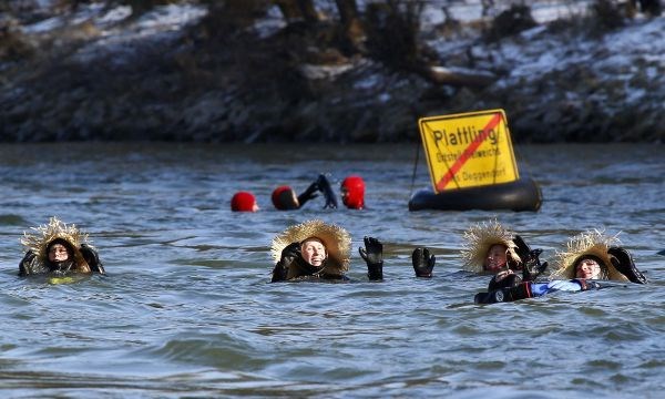 Plavalci v ledeno mrzli Donavi.