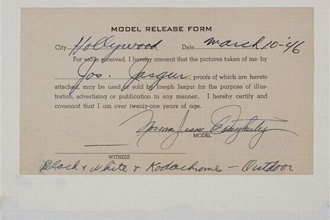 Pogodba, ki jo je podpisala Marilyn Monroe še v času, ko se je imenovala Norma Jeane Dougherty.