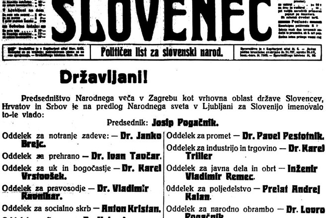 1. novembra 1918 je časnik Slovenec objavil, kdo so postali člani prve slovenske vlade (v novonastali državi Srbov, Hrvatov...