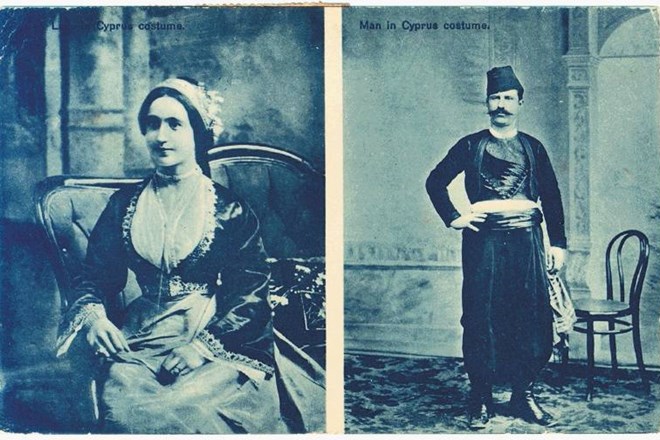Ženska in moški v ciprski noši, J. P. Foscolo, razglednica, 1917. Portret ženske v tradicionalni urbani plemiški noši,...