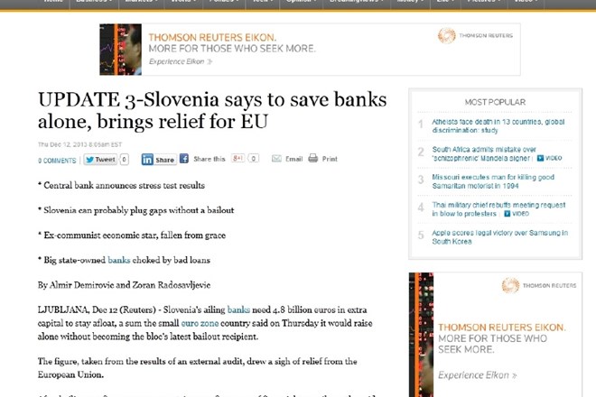Tuji mediji o slovenskih stresnih testih: Evropski uniji ne bo treba priskočiti na pomoč (foto)
