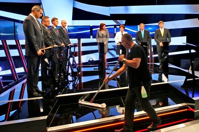 Ljubljana, 19. junij: Prvo predvolilno soočenje predsednikov političnih strank pred parlamentarnimi volitvami na POP TV....