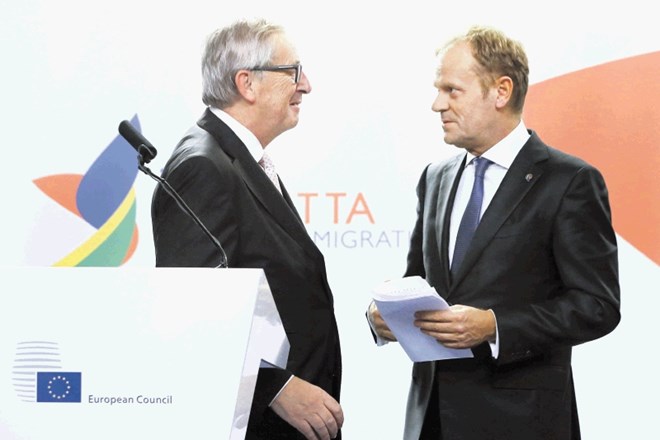 Predsednik evropske komisije Jean-Claude Juncker in predsednik evropskega sveta Donald Tusk sta na vrhu v Valeti države...