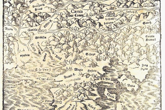 Zemljevid Kranjske z Istro, Goriško in Furlanijo iz leta 1550 