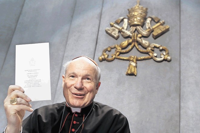 Avstrijski kardinal Christoph Schönborn med predstavitvijo papeževega dokumenta Radost družine