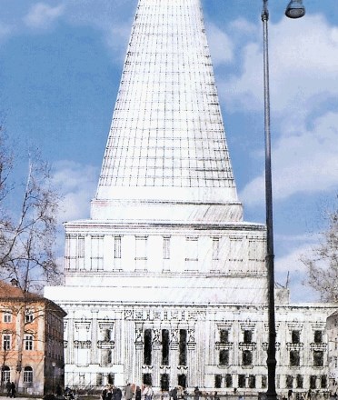 Umestitev Plečnikove palače na Južni trg,  pogled s Kongresnega trga.  Avtor  fotomontaže, teksta in skic iz brošure...