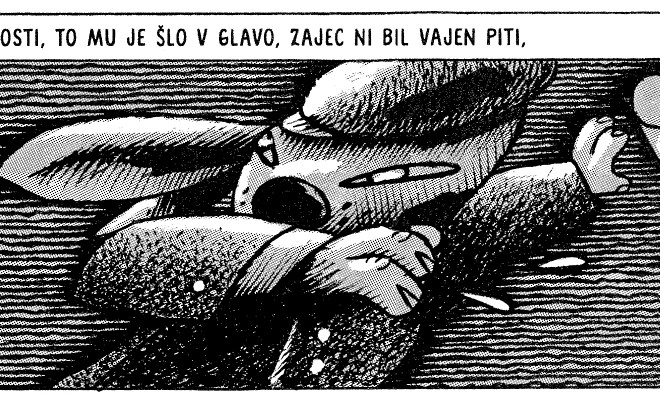 Sličica iz stripovskega albuma Pijani zajec Davida Krančana
