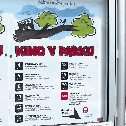 Mobilno filmsko platno bodo v  v Češminov park preselili med 7. in 23. julijem.