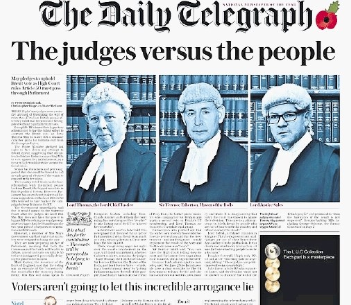 Daily Telegraph je bil na naslovnici nekoliko milejši, a še vedno izredno oster do londonskih sodnikov.