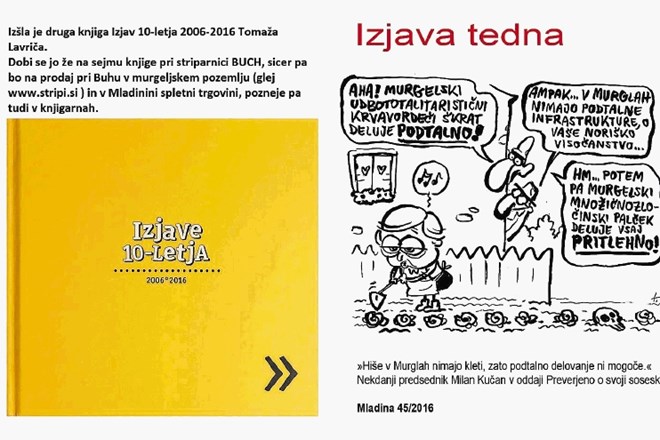 Tomaž Lavrič: Izjave 10-letja, 2006–2016 (BUCH in Zavod Strip art), oblikovalec Grega Kropivnik