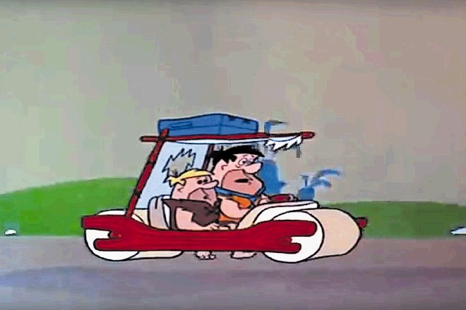 Flintmobile je imel v risani seriji dva (na fotografiji) ali štiri sedeže, vselej pa pogon na človeške noge.