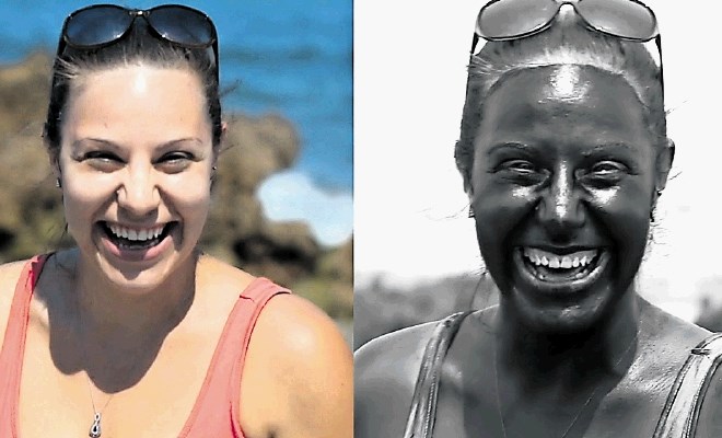 Ker sončne kreme preprečujejo odbijanje UV-žarkov, so vsi predeli kože, ki so namazani s kremo, skozi kamero videti črni...